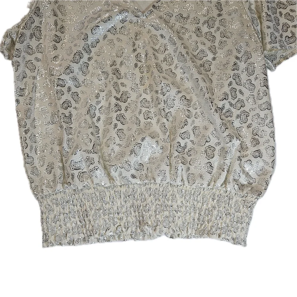 Michael Kors Top Womens Medium Silver Glitter Paisley Short Sleeve Pullover - Picture 3 of 8
